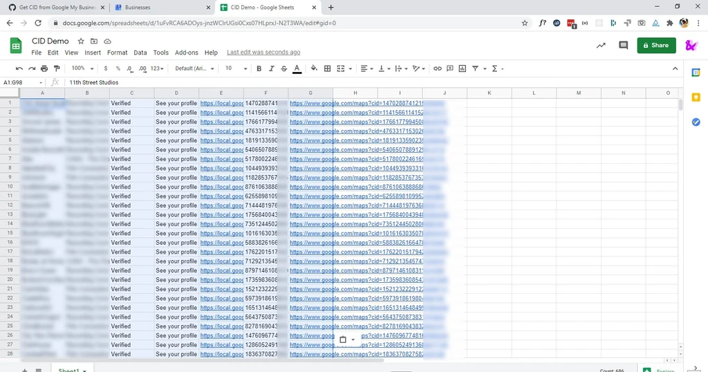 Pasted TSV data into Google Sheets.